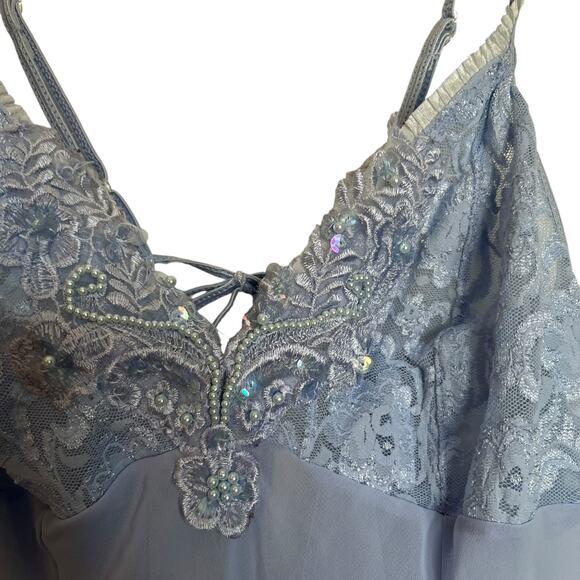 Secret Treasures Y2K Babydoll Slip Dress Ruffle Straps Blue Lace Nighty Sequin L - Picture 6 of 9